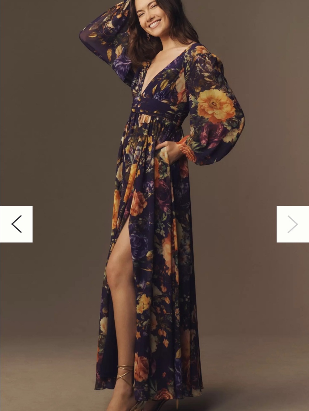 BHLDN Mae Long-Sleeve V-Neck Chiffon Maxi Dress US Sz. 4